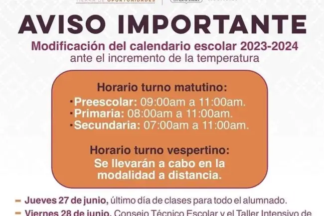 Modifica SEC horario escolar por calor en Sonora