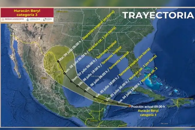 Pierde fuerza huracán ‘Beryl’, ya es categoría 2