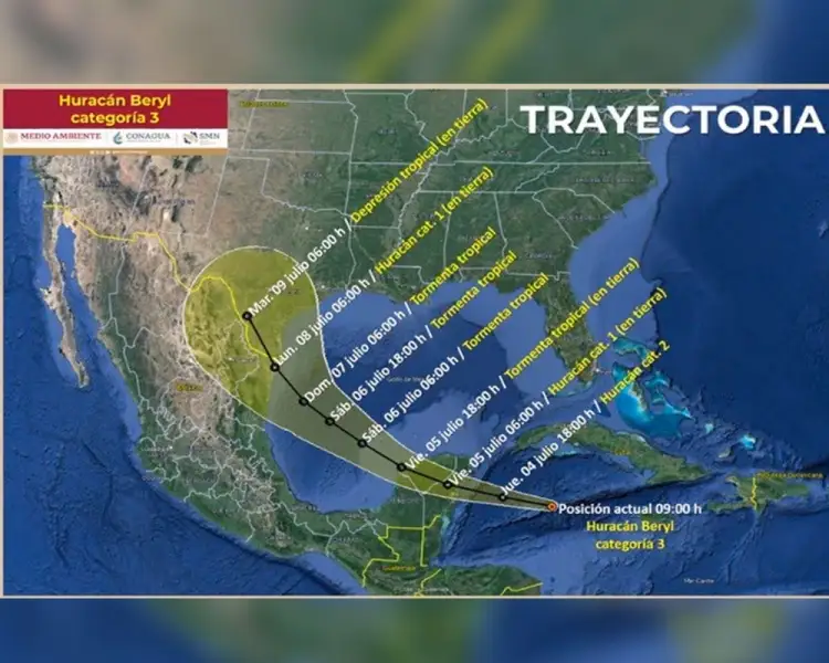 Pierde fuerza huracán ‘Beryl’, ya es categoría 2