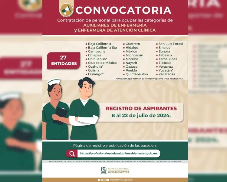 Busca IMSS Bienestar auxiliares de enfermería