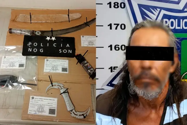 Encuentran machete y cuchillo a ciclista; fue detenido por las autoridades