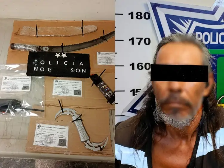 Encuentran machete y cuchillo a ciclista; fue detenido por las autoridades