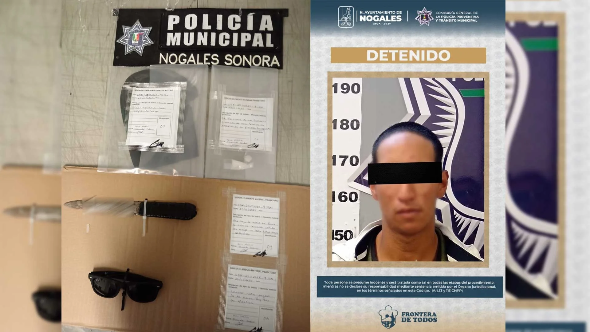 Sorprenden a sujeto encapuchado con arma blanca y narcóticos