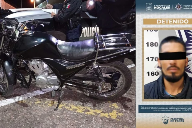 Policía municipal asegura moto robada y arresta al conductor en Nogales