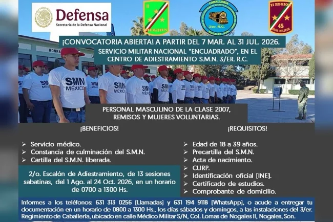 Invitan a jóvenes a cumplir Servicio Militar Nacional con adiestramiento en Nogales