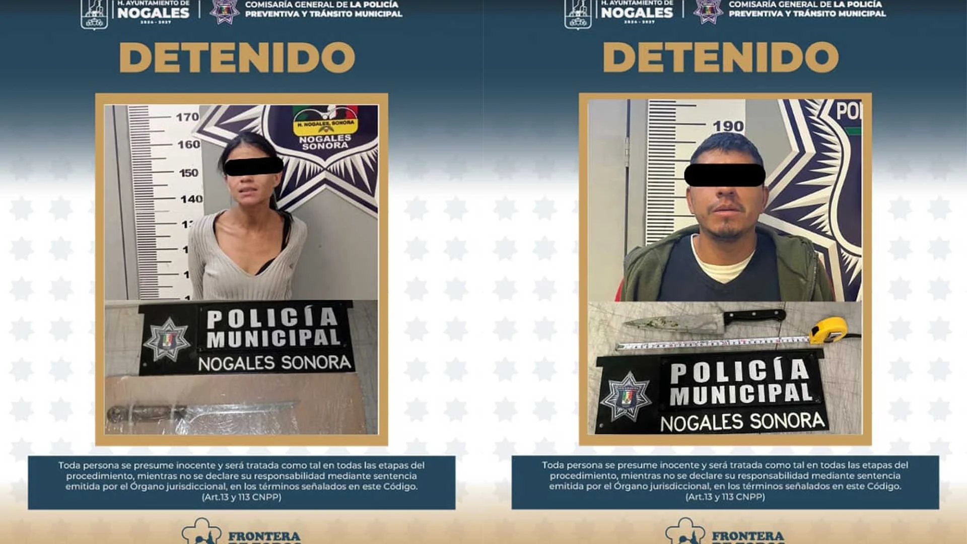 Amenazas con arma blanca derivan en dos detenciones por violencia familiar