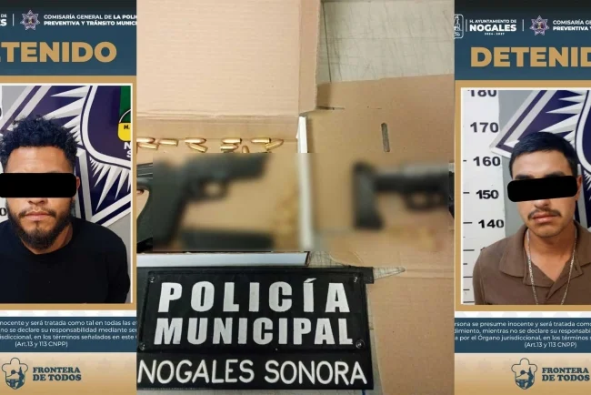 Caen dos armados tras persecución en calles de Nogales