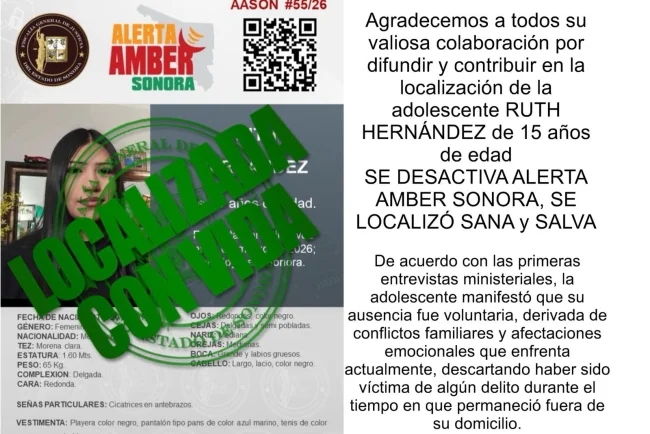 FGJES descarta delito tras localizar a joven reportada con Alerta Amber