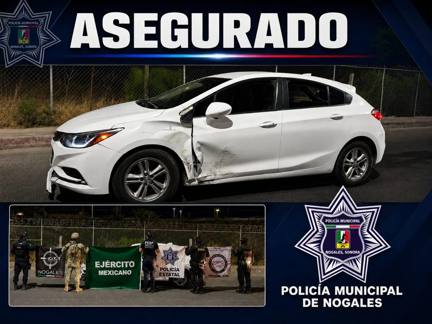Aseguran armas de uso exclusivo del Ejército tras percance vehicular en Nogales