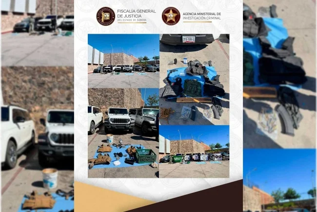 Cateo en Nogales deja decomiso de armas, droga y vehículos vinculados a presuntos delitos federales