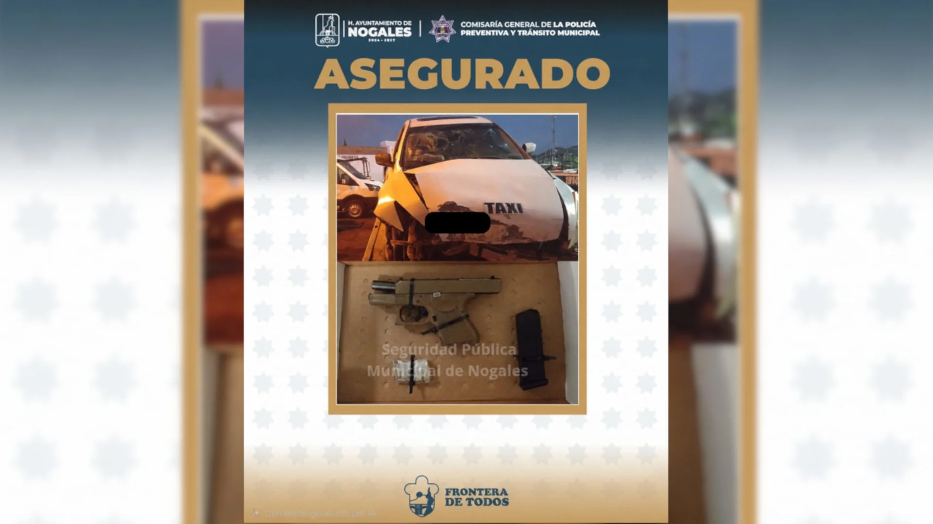 Huyen tras persecución y abandonan taxi con arma de fuego en Nogales