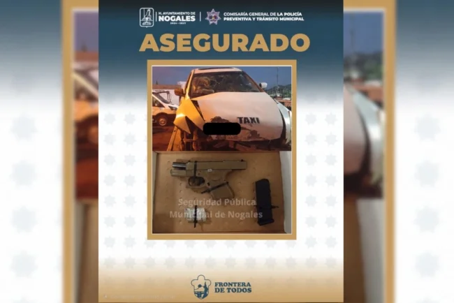 Huyen tras persecución y abandonan taxi con arma de fuego en Nogales