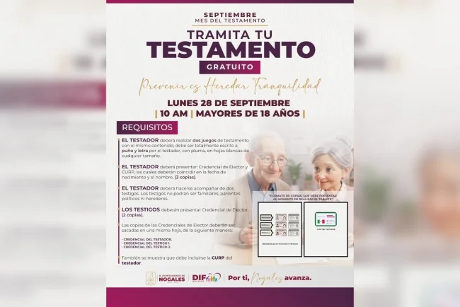 Ofrecen registro gratuito de testamentos ológrafos este lunes en Nogales