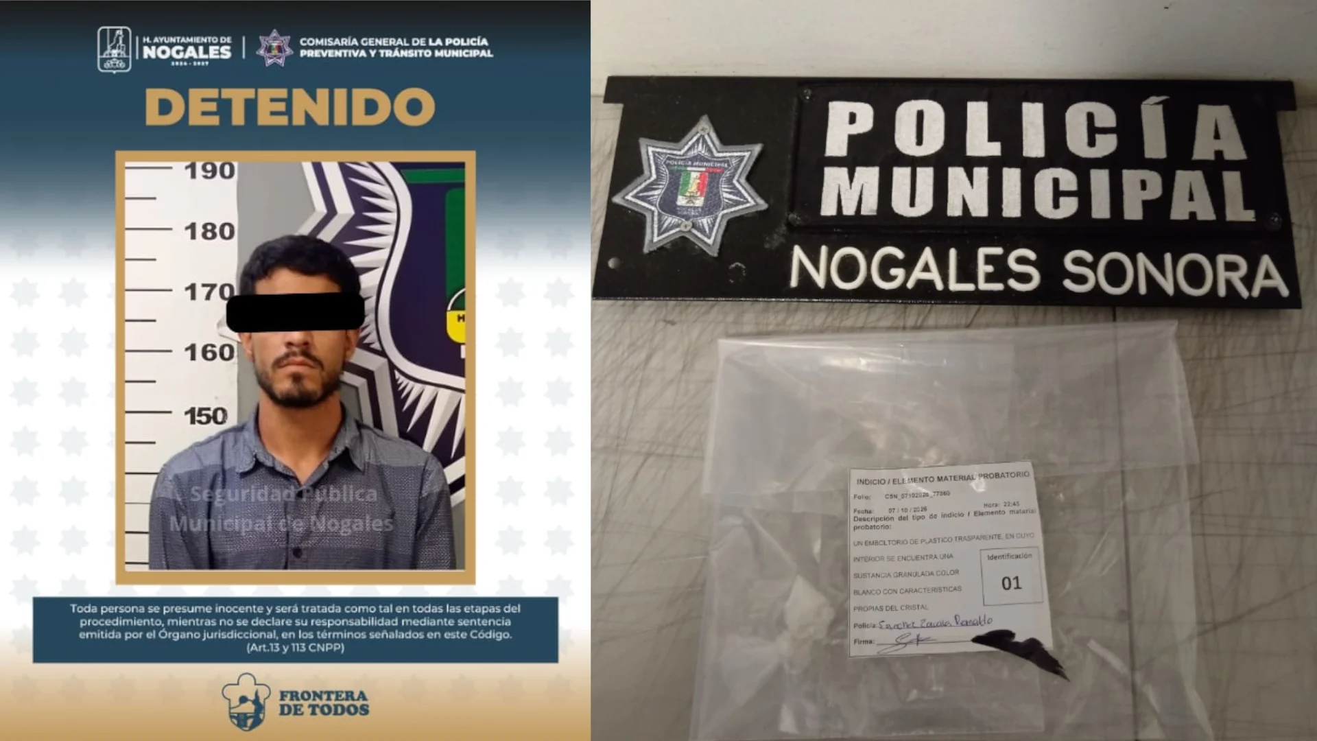 Detienen a hombre con presunta metanfetamina tras incidente con policías en Nogales