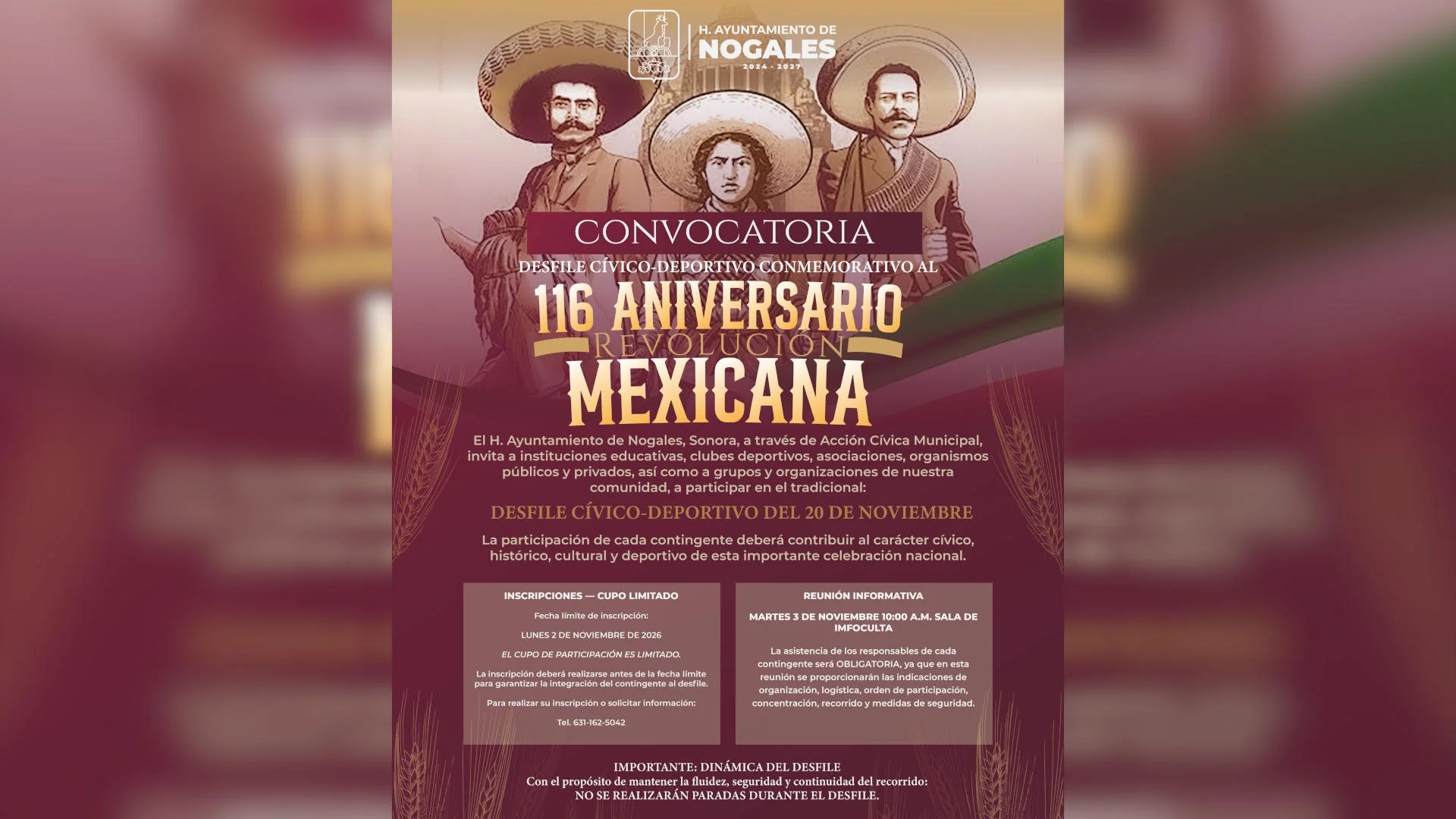 Convocan a escuelas y organizaciones de Nogales al desfile conmemorativo de la Revolución Mexicana