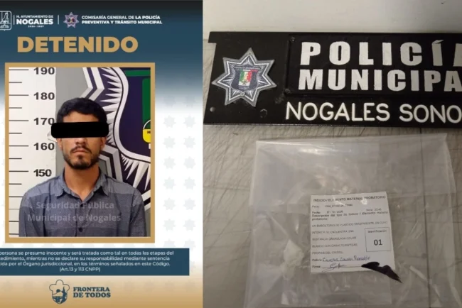 Detienen a hombre con presunta metanfetamina tras incidente con policías en Nogales
