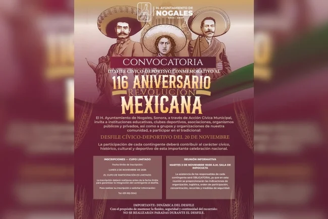 Convocan a escuelas y organizaciones de Nogales al desfile conmemorativo de la Revolución Mexicana