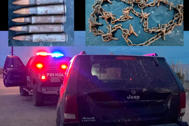 Aseguran cartuchos y cadena “poncha llantas” en Caborca