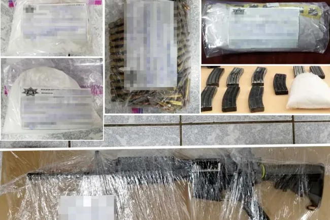Aseguran paquetes con sustancias prohibidas y arma de fuego