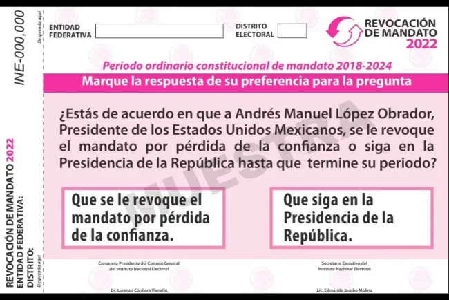 Aprueba INE boleta para la consulta de revocación de mandato