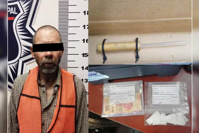 Atrapan a sujeto con arma blanca y droga