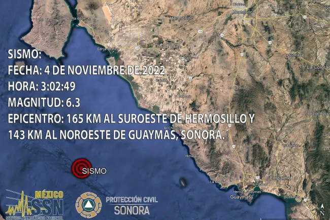Sin daños en Sonora por sismo de 6.3