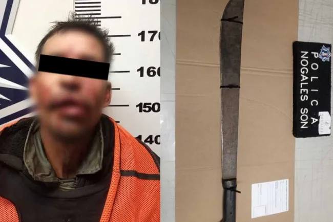 Detienen a persona agresiva con un machete