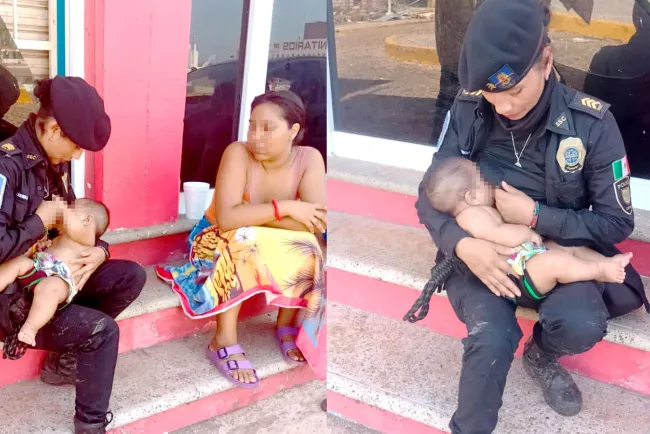 Amamanta mujer policía a bebé en Acapulco; una verdadera heroína