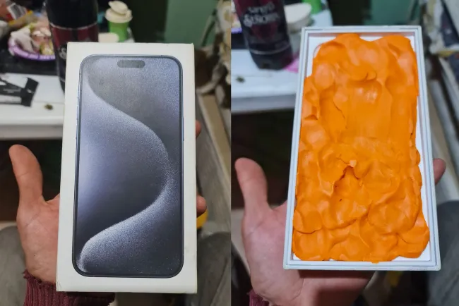 Ahorró para comprar un iPhone en ML y recibió caja con plastilina
