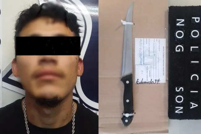 Arrestan a sujeto agresivo y armado con un cuchillo