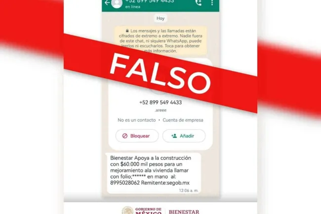 Secretaría del Bienestar alerta por fraude a través de Whatsapp