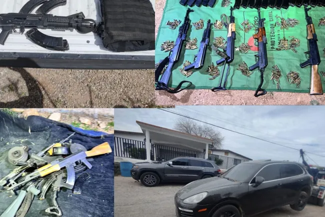 Decomisan autoridades arsenal, explosivos, drogas y vehículos