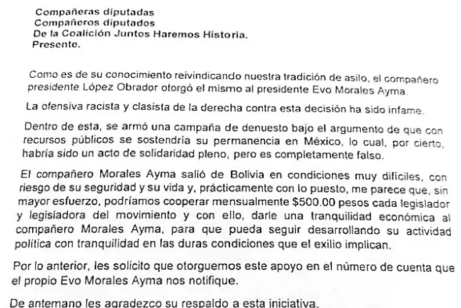 Pasan la charola para Evo Morales; diputados: hay que apoyarlo, pero no con limosnas