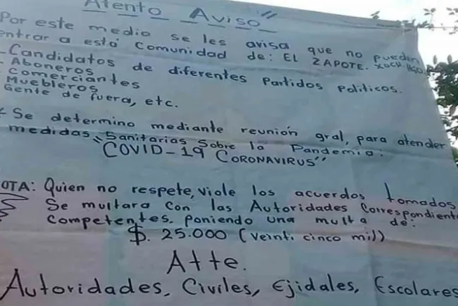 Comunidad de Hidalgo impondrá multa de 25 mil pesos a quien viole cuarentena