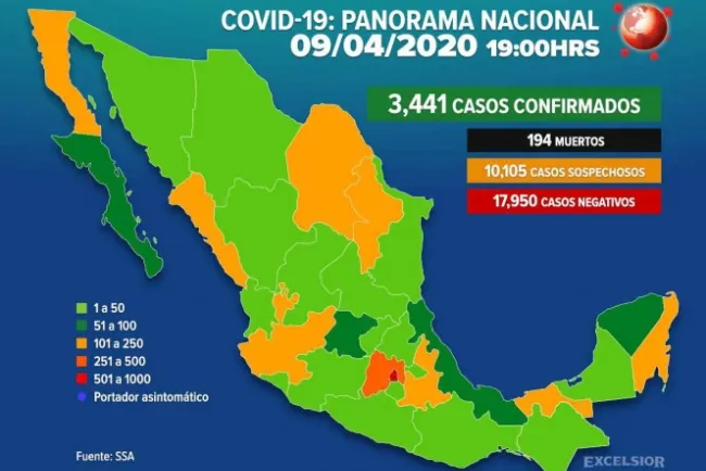 Suman 3,441 casos positivos de Covid-19 en México