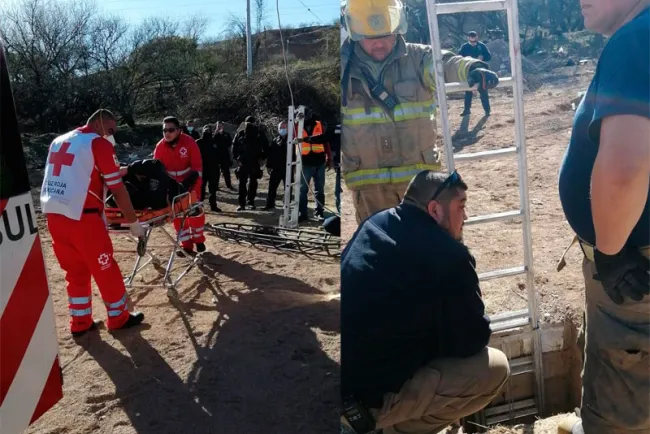 Rescatan a polícia que cae a desagüe
