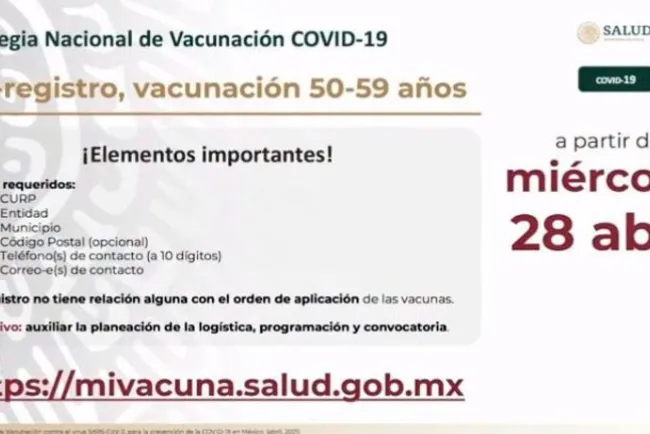 Habilitan portal de pre-registro para personas de 50 a 59 años