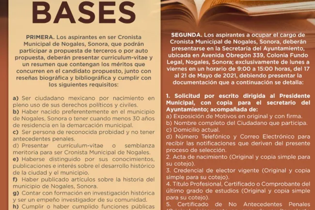 CONVOCAN A ASPRANTES A CRONISTAS DE NOGALES