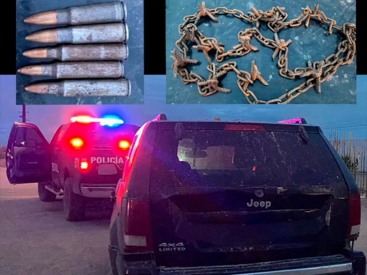 Aseguran cartuchos y cadena “poncha llantas” en Caborca