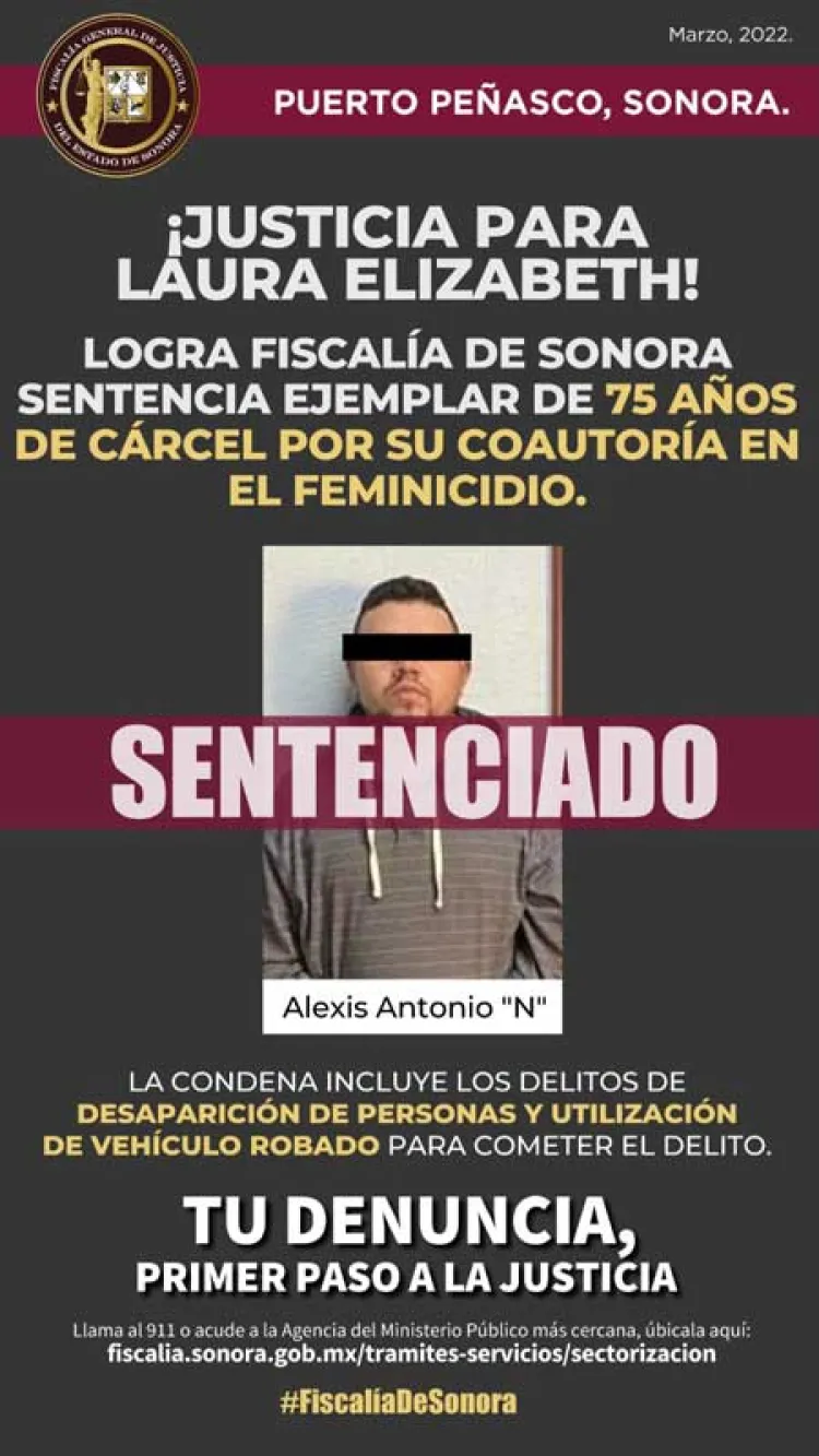 Sentenciado a 75 años por coautoría de feminicidio