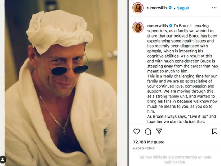Bruce Willis se retira de la actuación tras ser diagnosticado con afasia