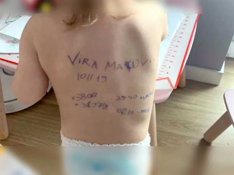 Escribe mamá ucraniana datos personales en espalda de su hija por si llegan a matarla