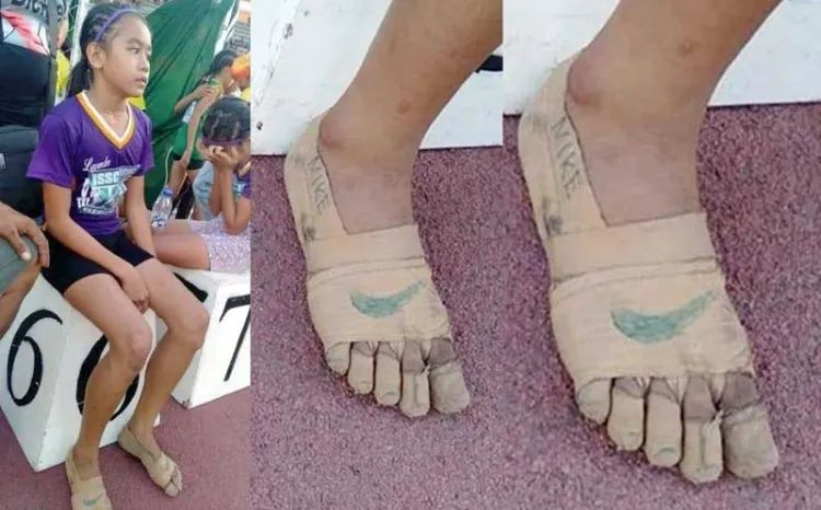 Viral…Gana niña medalla dorada a pesar de burlas por su calzado improvisado