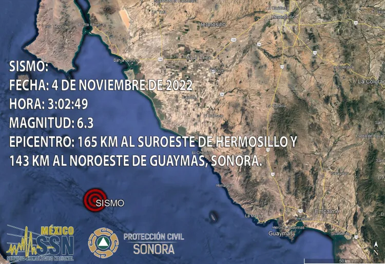 Sin daños en Sonora por sismo de 6.3
