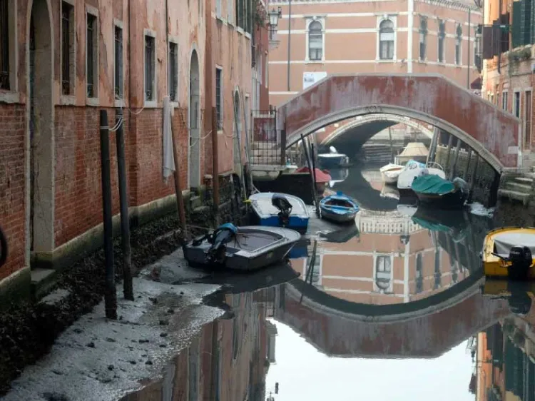 Están canales de Venecia sin agua y temen nueva sequía en Italia