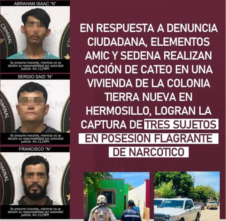Detienen a 3 en tras cateo en Tierra Nueva