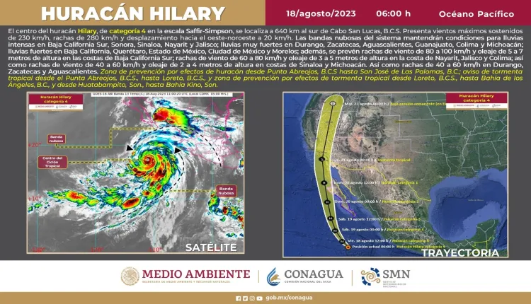 Alcanza huracán “Hilary” categoría 4 en dirección hacia BCS