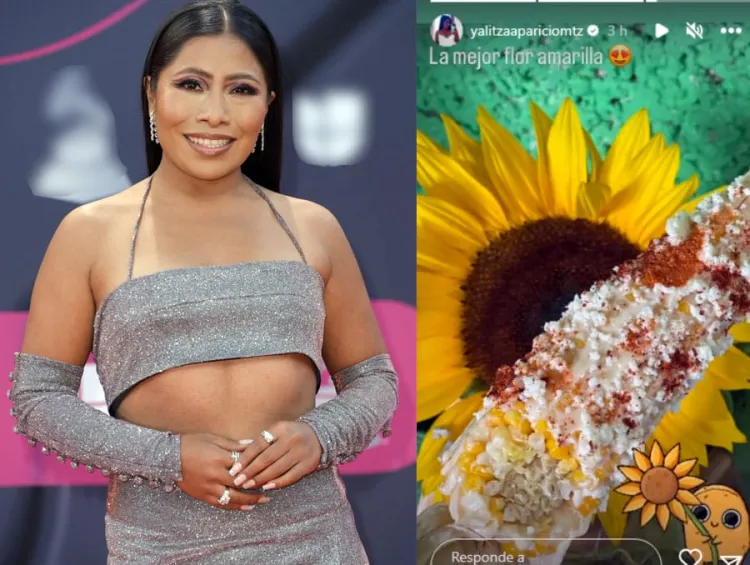 Presume Yalitza Aparicio flor amarilla y elote