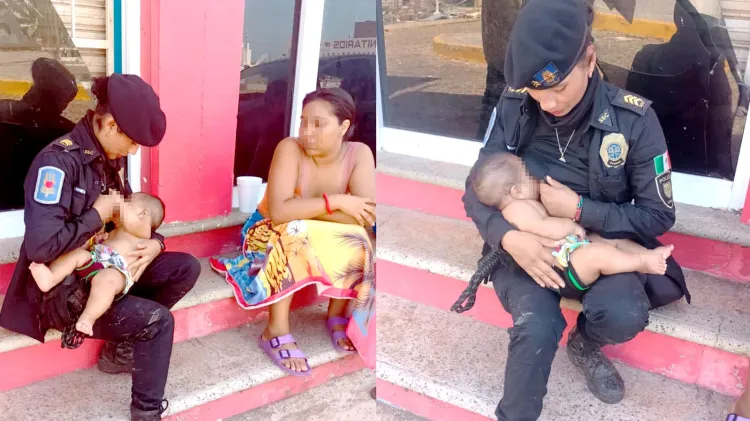 Amamanta mujer policía a bebé en Acapulco; una verdadera heroína
