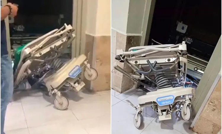 Queda prensada camilla vacía en elevador del IMSS de Nuevo León